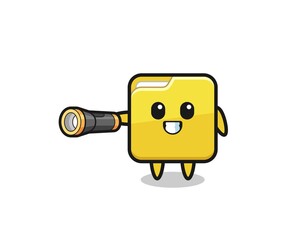folder mascot holding flashlight
