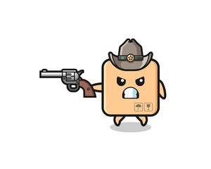 the cardboard box cowboy shooting with a gun