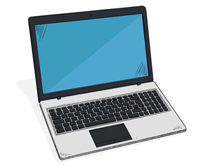 Sketch style illustration of laptop on white background. Colorful vector doodle.
