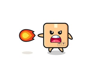 cute cardboard box mascot is shooting fire power