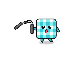 cartoon of checkered tablecloth using nunchaku