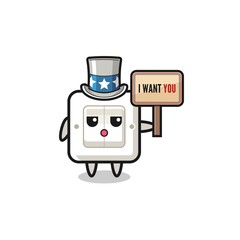 light switch cartoon as uncle Sam holding the banner I want you