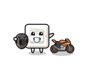 cute light switch cartoon as a motorcycle racer