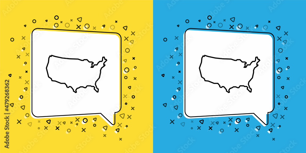 Poster Set line USA map icon isolated on yellow and blue background. Map of the United States of America. Vector