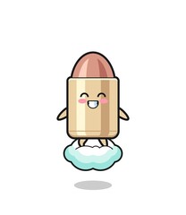 cute bullet illustration riding a floating cloud