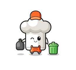 the mascot of cute chef hat as garbage collector