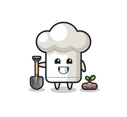 cute chef hat cartoon is planting a tree seed
