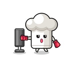 chef hat boxer cartoon doing training with punching bag