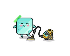 cute blue sticky notes holding vacuum cleaner illustration