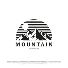 Vintage retro mountain logo design. Mountain and sun or moon vector	
