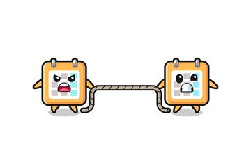 cute calendar character is playing tug of war game