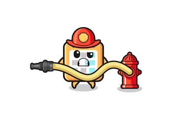 calendar cartoon as firefighter mascot with water hose
