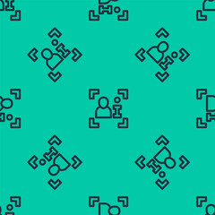 Blue line Television report icon isolated seamless pattern on green background. TV news. Vector