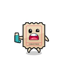 ticket mascot having asthma while holding the inhaler