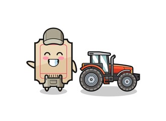 the ticket farmer mascot standing beside a tractor