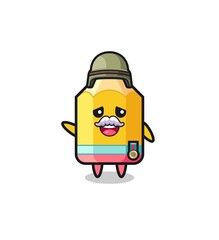 cute pencil as veteran cartoon