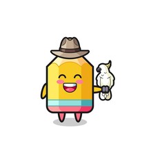 pencil zookeeper mascot with a parrot