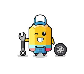 the pencil character as a mechanic mascot