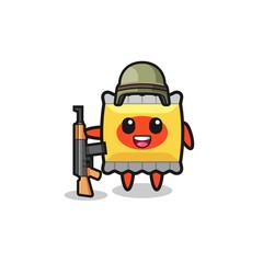 cute snack mascot as a soldier
