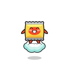 cute snack illustration riding a floating cloud