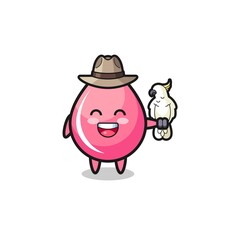 strawberry juice drop zookeeper mascot with a parrot