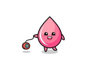 cartoon of cute strawberry juice drop playing a yoyo