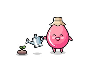 cute strawberry juice drop is watering plant seeds