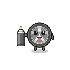 Fototapeta premium the cute car wheel as a graffiti bomber
