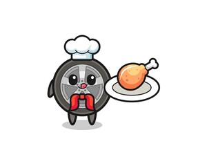 car wheel fried chicken chef cartoon character