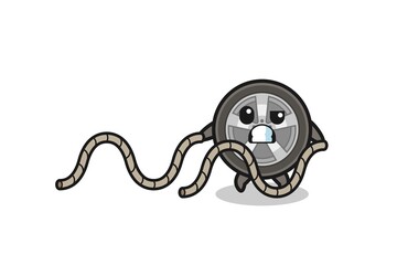 illustration of car wheel doing battle rope workout