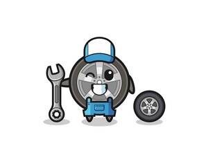 the car wheel character as a mechanic mascot