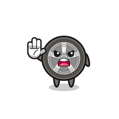 car wheel character doing stop gesture