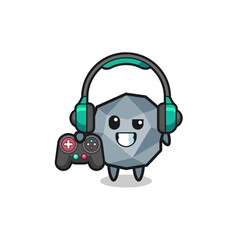 stone gamer mascot holding a game controller