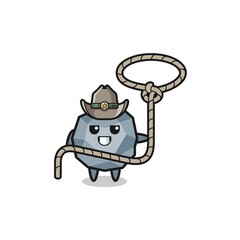 Naklejka premium the stone cowboy with lasso rope