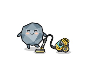 cute stone holding vacuum cleaner illustration