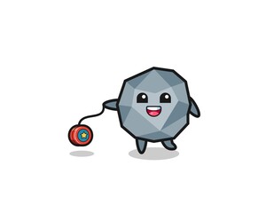 cartoon of cute stone playing a yoyo