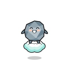 cute stone illustration riding a floating cloud