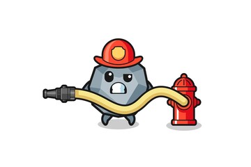stone cartoon as firefighter mascot with water hose