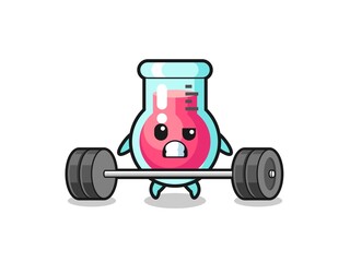 cartoon of laboratory beaker lifting a barbell