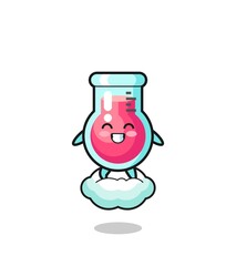 cute laboratory beaker illustration riding a floating cloud