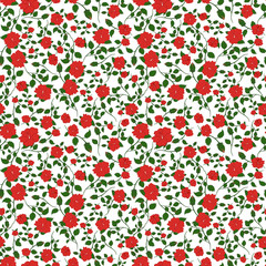 seamless continuous pattern of red hibiscus flowers, with green leaves and buds, on a white background. vector illustration for decoration and design. pattern for fabric, wallpaper and wrapping paper.