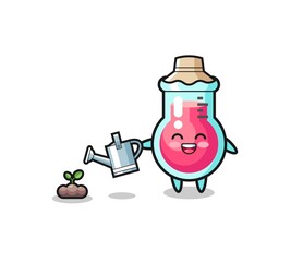 cute laboratory beaker is watering plant seeds