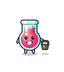 laboratory beaker mascot lifting kettlebell in the gym