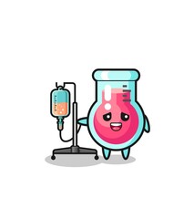 cute laboratory beaker character standing with infusion pole