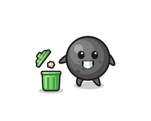 illustration of the cannon ball throwing garbage in the trash can