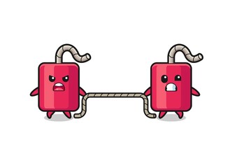 cute dynamite character is playing tug of war game