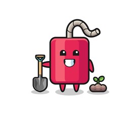 cute dynamite cartoon is planting a tree seed