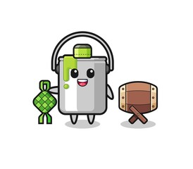 paint tin muslim character are celebrating Eid Al Fitr