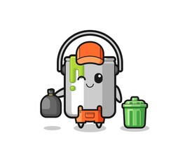 the mascot of cute paint tin as garbage collector