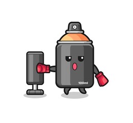 spray paint boxer cartoon doing training with punching bag